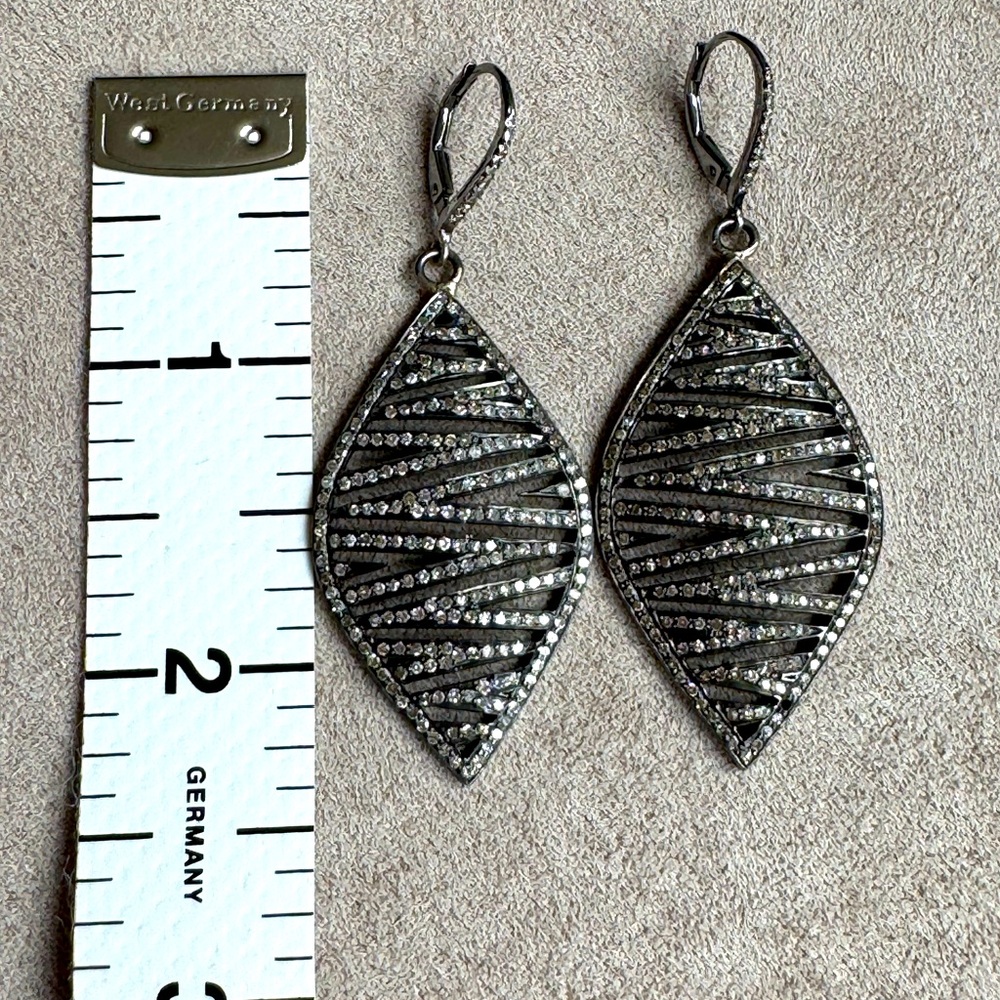 Silver with Pave Diamond Dangle Earrings